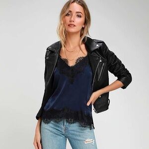 Lulus Sexy Navy Blue Lace Tank Top Medium